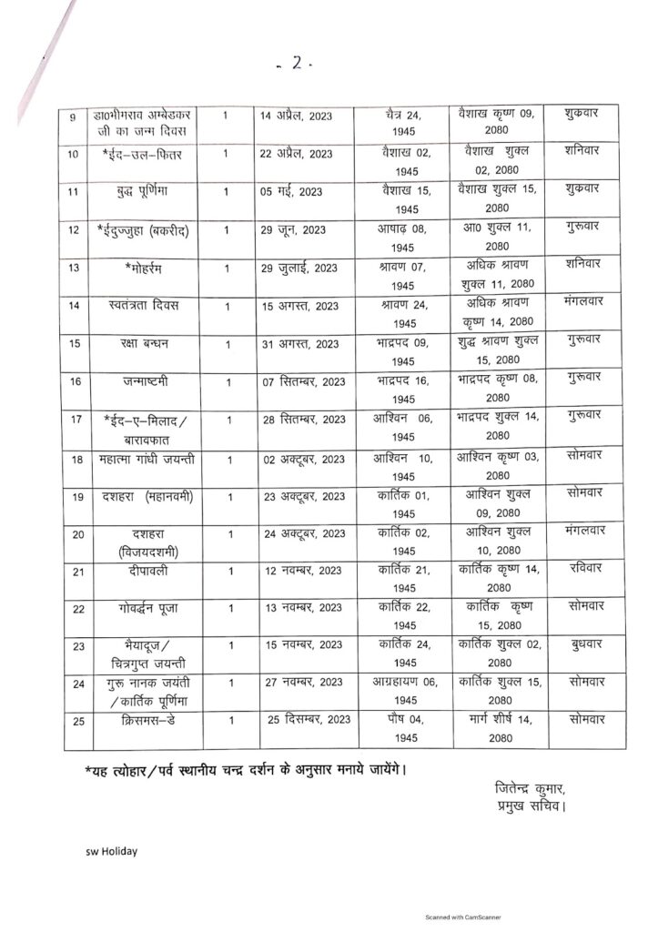 Download Holidays List Basic Shiksha Parishad |बेसिक अवकाश तालिका 2023