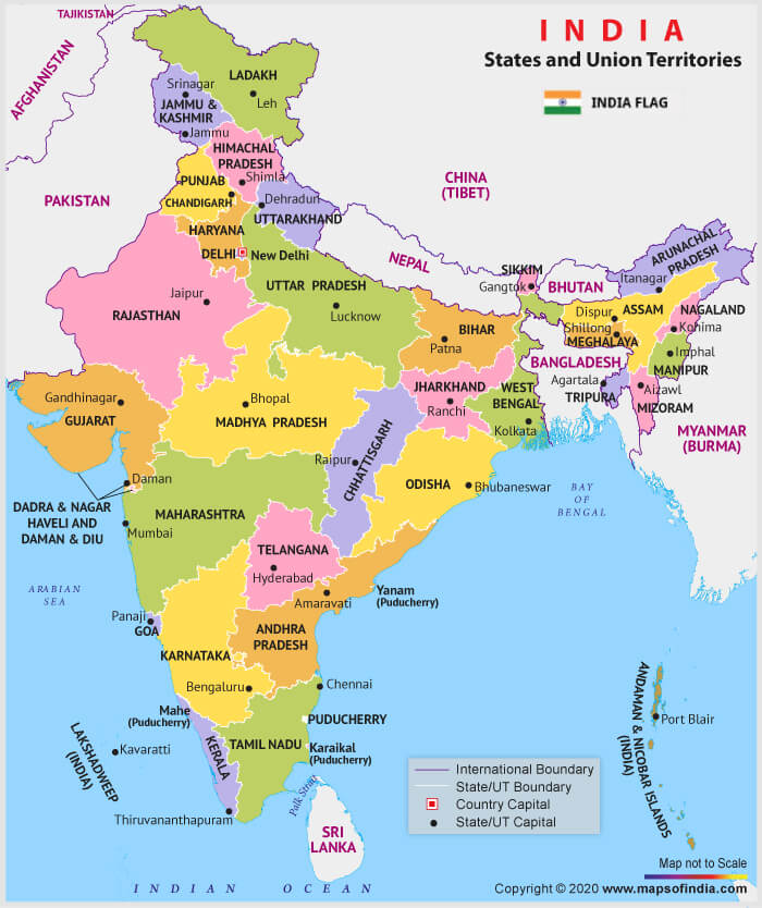 भारत के मानचित्र के राज्य और राजधानियाँ || States and Capitals of India Map 